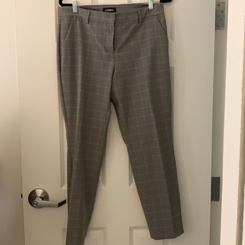 Light grey and pink checked ankle pants